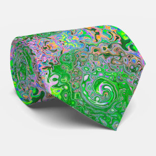 Trippy Lime Green and Pink Abstract Retro Swirl Neck Tie