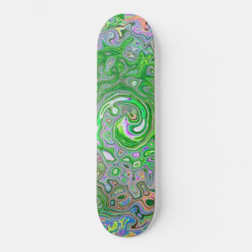 Trippy Lime Green and Pink Abstract Retro Swirl Skateboard