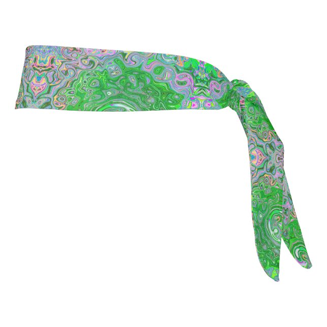 Trippy Lime Green and Pink Abstract Retro Swirl Tie Headband (Rotate 90)
