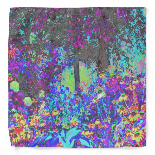 Trippy Lime Green and Purple Garden Sunrise Bandana (Front)