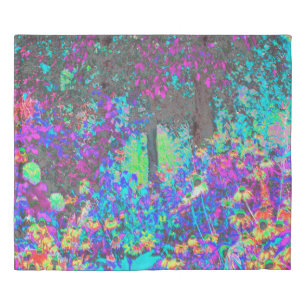 Trippy Lime Green and Purple Garden Sunrise Duvet Cover
