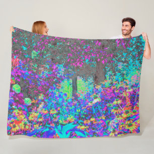 Trippy Lime Green and Purple Garden Sunrise Fleece Blanket