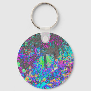 Trippy Lime Green and Purple Garden Sunrise Keychain