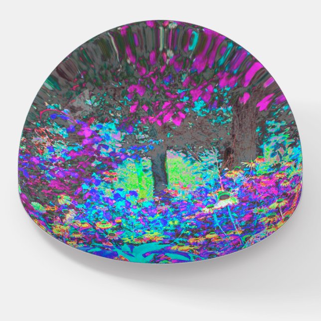 Trippy Lime Green and Purple Garden Sunrise Paperweight (Angled)