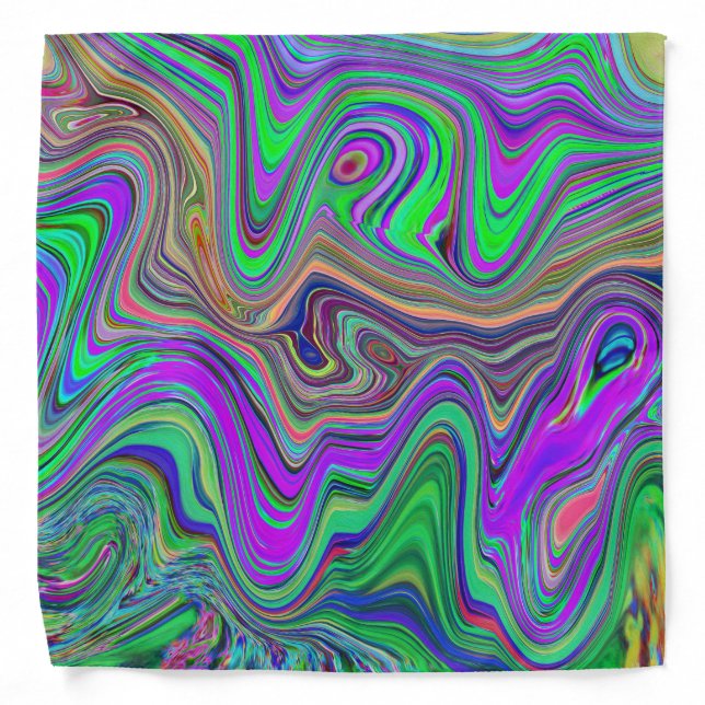Trippy Lime Green and Purple Waves of Color Bandana (Front)