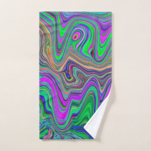 Trippy Lime Green and Purple Waves of Color Hand Towel