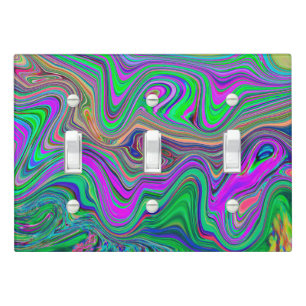 Trippy Lime Green and Purple Waves of Color Light Switch Cover