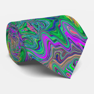 Trippy Lime Green and Purple Waves of Color Neck Tie