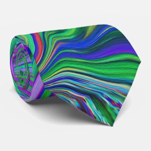 Trippy Lime Green and Purple Waves of Color Neck Tie
