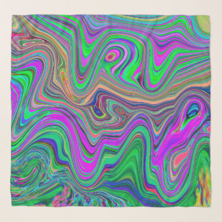 Trippy Lime Green and Purple Waves of Color Scarf