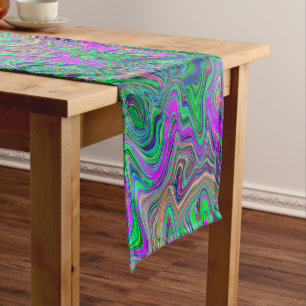 Trippy Lime Green and Purple Waves of Color Short Table Runner