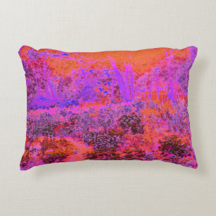 Trippy Magenta and Orange Impressionistic Garden Accent Pillow