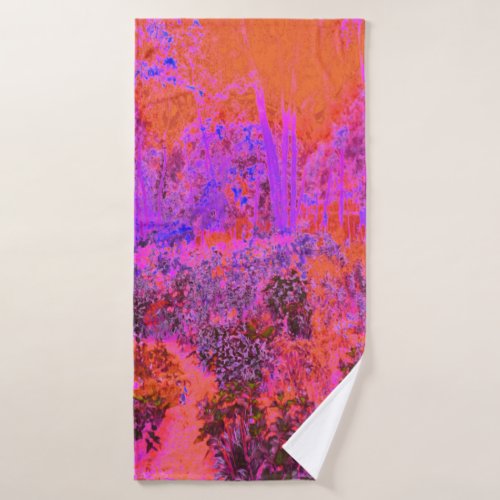 Trippy Magenta and Orange Impressionistic Garden Bath Towel