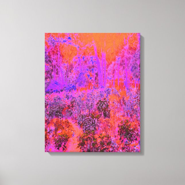 Trippy Magenta and Orange Impressionistic Garden Canvas Print (Front)