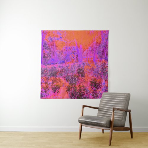 Trippy Magenta and Orange Impressionistic Garden Tapestry