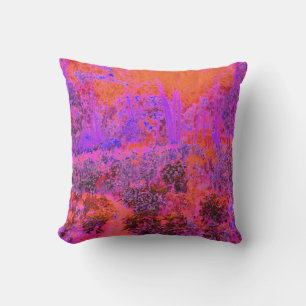 Trippy Magenta and Orange Impressionistic Garden Throw Pillow
