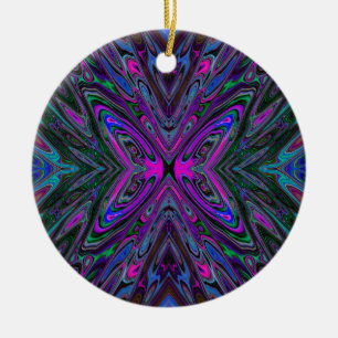 Trippy Magenta, Blue and Green Abstract Butterfly Ceramic Ornament