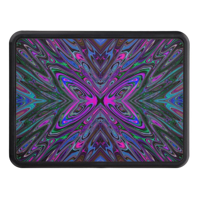 Trippy Magenta, Blue and Green Abstract Butterfly Hitch Cover (Front)