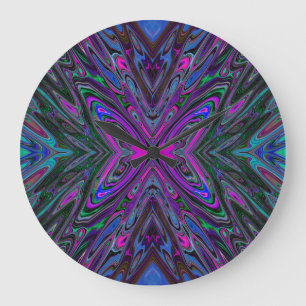 Trippy Magenta, Blue and Green Abstract Butterfly Large Clock