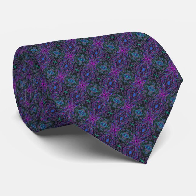 Trippy Magenta, Blue and Green Abstract Butterfly Neck Tie (Rolled)