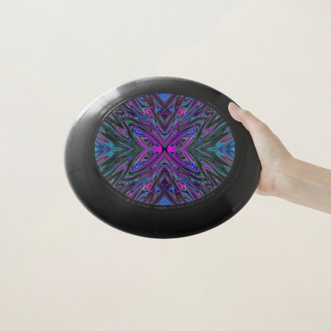 Trippy Magenta, Blue and Green Abstract Butterfly Wham-O Frisbee (In Hand)