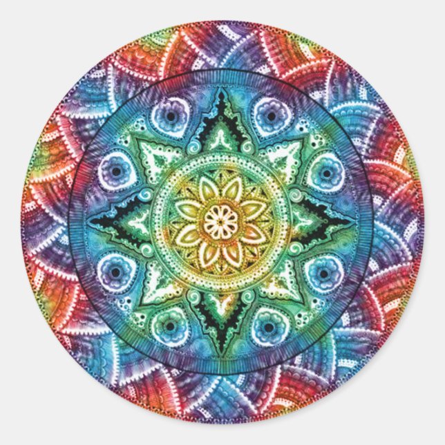 Trippy Mandala Classic Round Sticker (Front)