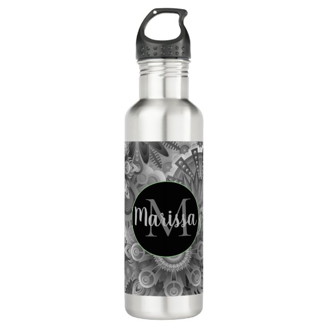 Trippy Mandalas Monogram Stainless Steel Water Bottle (Front)