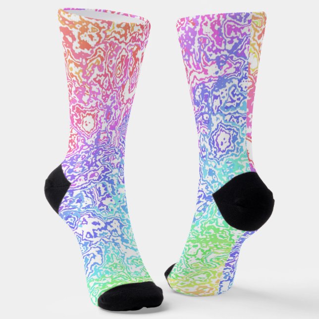 Trippy Maximalist Groovy Boho Bold Rainbow Marble Socks (Angled)
