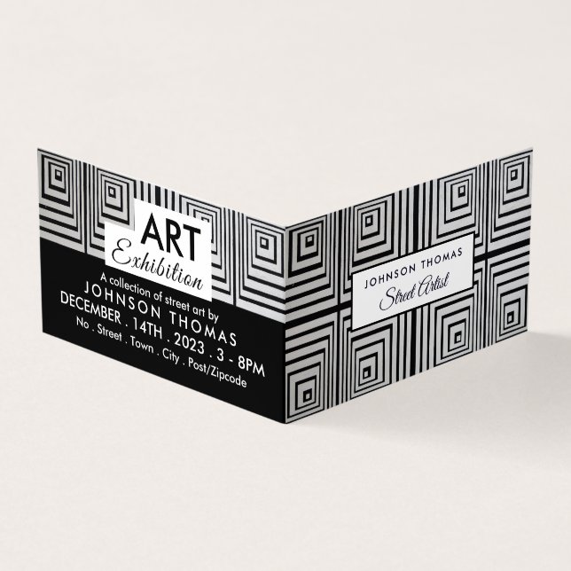 Trippy Maze Squares, Artist Exhibition, Detailed Business Card (Outside)