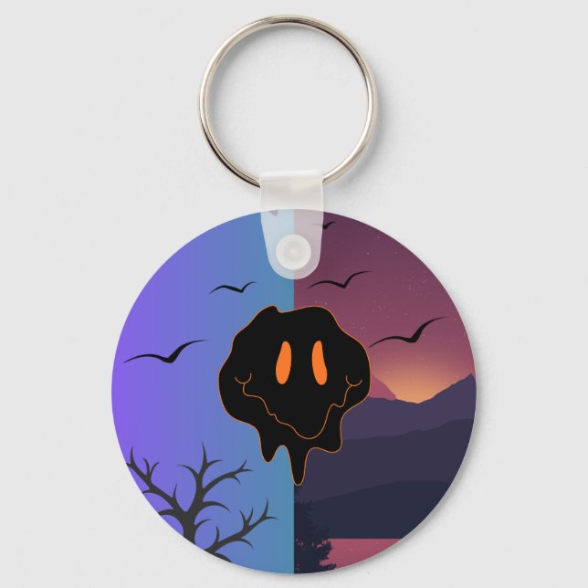 Trippy Melting Smile Face Day & Night Landscape Mo Keychain (Front)