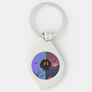 Trippy Melting Smile Face Day & Night Landscape Mo Keychain