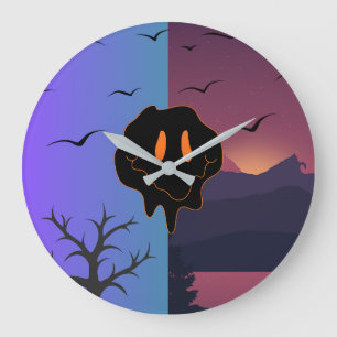Trippy Melting Smile Face Day & Night Landscape Mo Large Clock