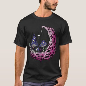 Trippy Moon And Mushrooms Men's Basic Dark T-shirt by ReligiousStore at Zazzle