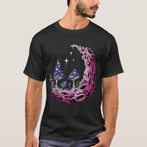 Trippy Moon And Mushrooms Mens Basic Dark T_Shirt
