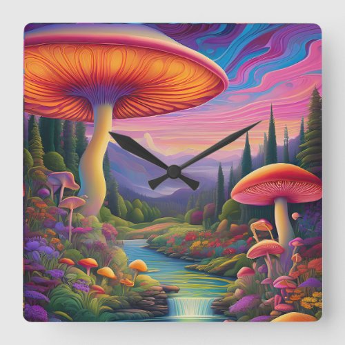 Trippy Mushroom Fantasy Wall Clock