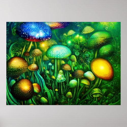 Trippy Mushroom Forest  Poster