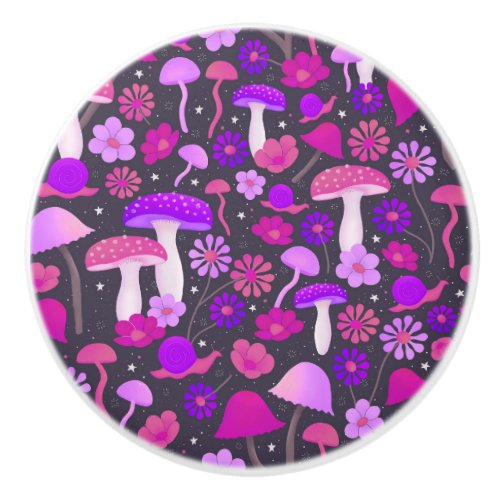 Trippy Mushrooms Psychedelic Purple Pink  Black Ceramic Knob