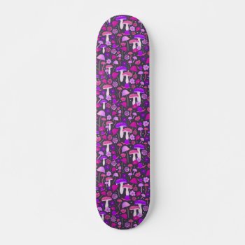 Trippy Mushrooms Purple  Pink  & Black Skateboard by dulceevents at Zazzle