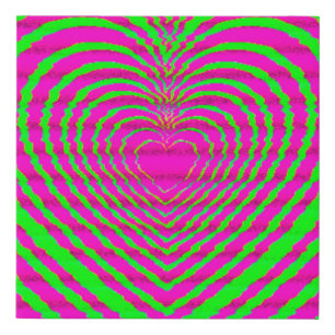 Trippy Neon Pink Green Hypnotic Heart Love Pattern Faux Canvas Print