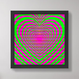 Trippy Neon Pink Green Hypnotic Heart Love Pattern Framed Art