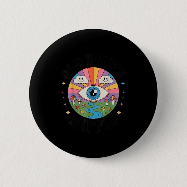 Trippy Old White Hipe Retro Psychedelic Art  Button (Front)