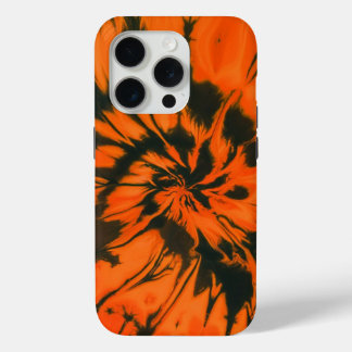 Trippy Orange and Black Tie Dye Spiral Hippie iPhone 15 Pro Case