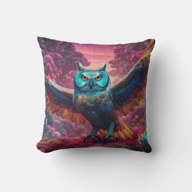 Trippy owl flying  throw pillow (Front)