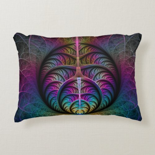 Trippy Patterned Colorful Abstract Fractal Art Accent Pillow