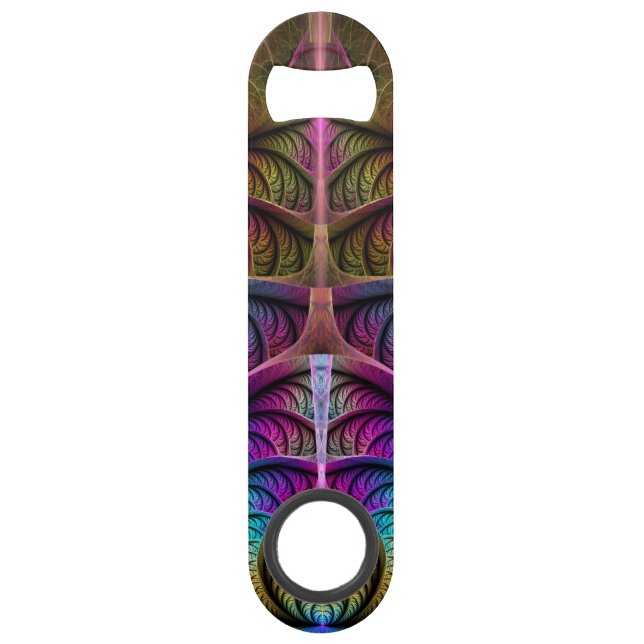Trippy Patterned Colorful Abstract Fractal Art Bar Key (Front)