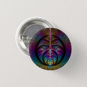 Trippy Patterned Colorful Abstract Fractal Art Button