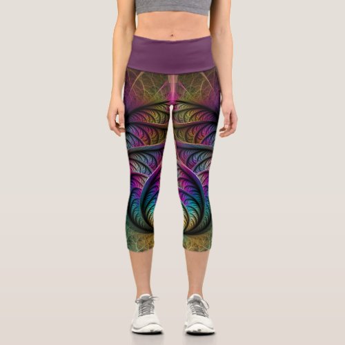 Trippy Patterned Colorful Abstract Fractal Art Capri Leggings