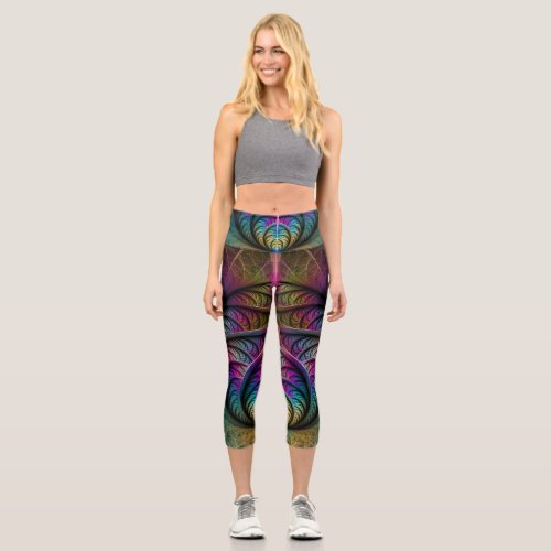 Trippy Patterned Colorful Abstract Fractal Art Capri Leggings