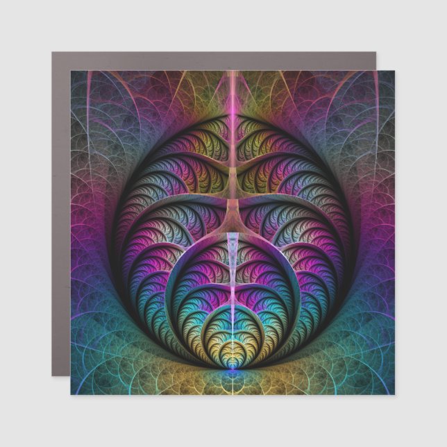 Trippy Patterned Colorful Abstract Fractal Art Car Magnet (Front)