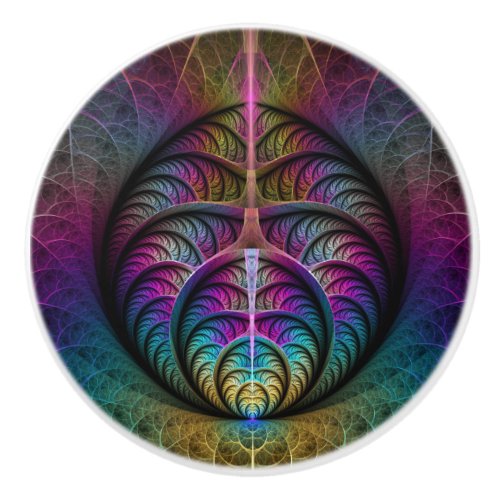 Trippy Patterned Colorful Abstract Fractal Art Ceramic Knob